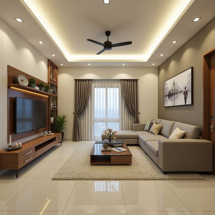 Modern living room home interior design with cozy decor.
